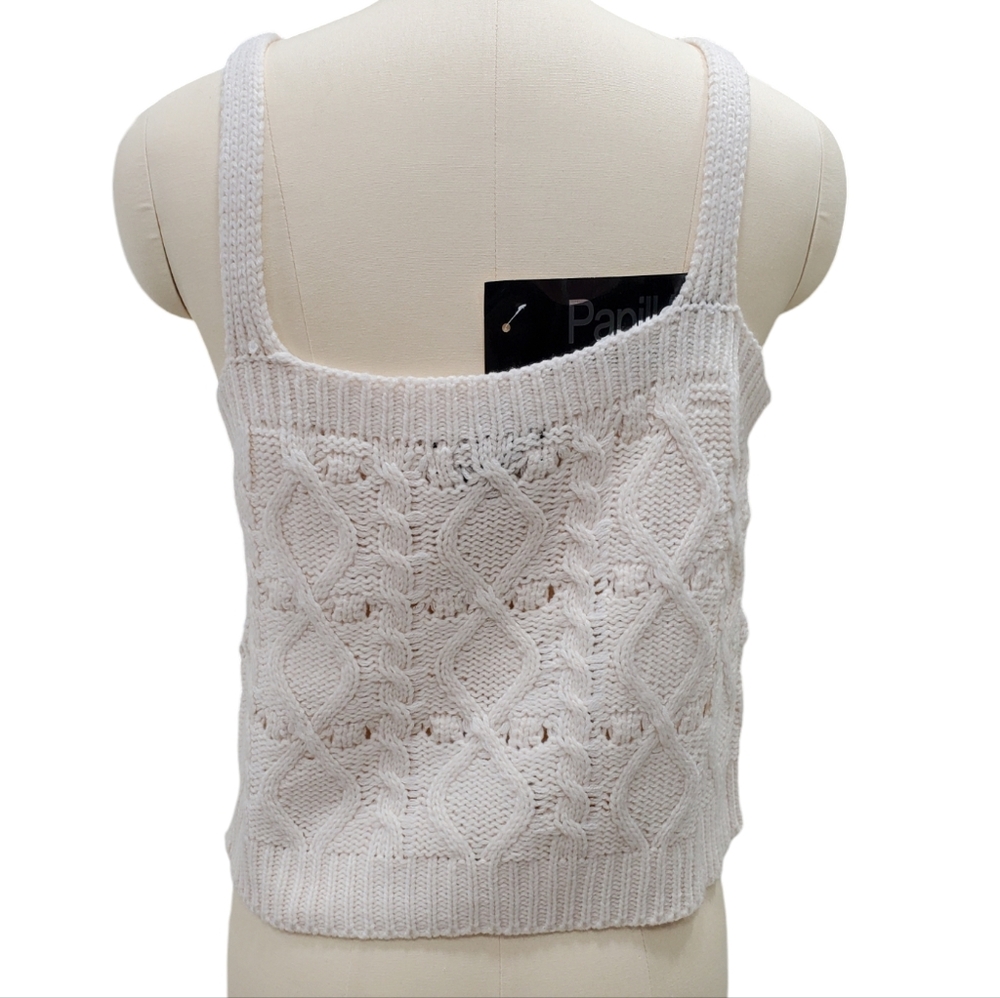 Papillon crop top women's sz large cream cable knit crochet cottagecore - Picture 2 of 8